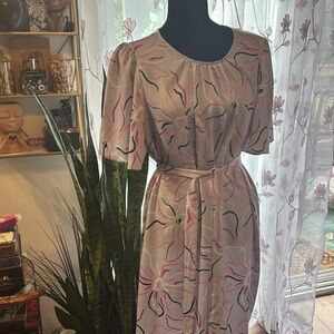 Ann Taylor Tan and Pink Sheath Midi Dress